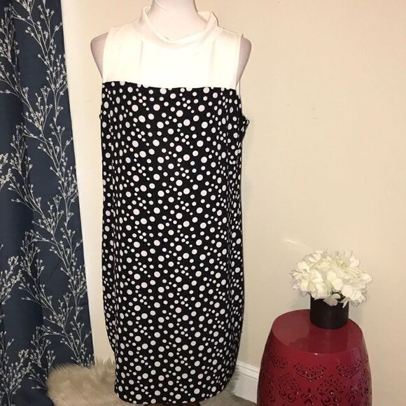 Karl Lagerfeld Mock-Neck Polka-Dot Shift Dress - Picture 1 of 8